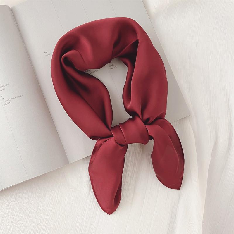 Luxury Solid 70*70cm Silk Square Scarf Women Soft Satin Hairband Neckerchief Tie Female Headband Foulard Bag Ribbon Gift