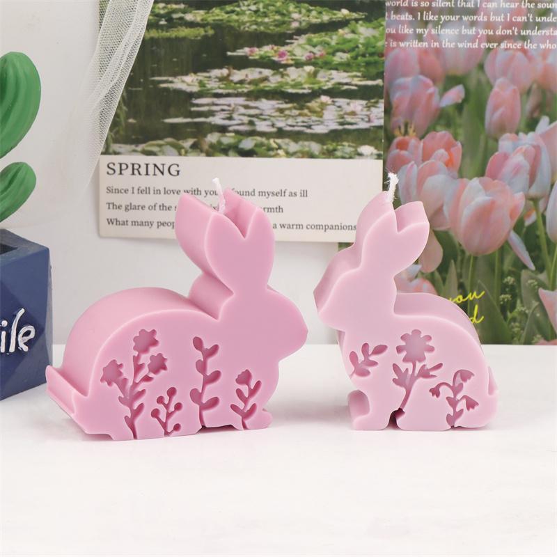 3D Easter Bunny Silicone Candle Mold DIY Embossed Flower Rabbit Design Aromatherapy Candles Gypsum Soap Home Decor