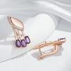 Oval Purple Zircon Geometric Design Drop Earrings for Women Glossy Golden Unique Earrings Accessories Party Daily Personality Jewelry