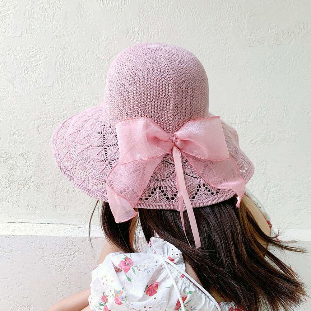 

Holiday Summer Handmade Sunscreen Lace Hollow Bowknot Straw Hat Empty Top Hat Weave Sun Cap