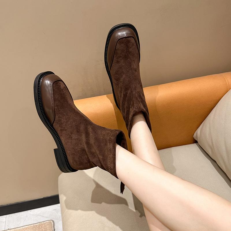 Fashion Short Shoes for Woman Black Women's Ankle Boots Sock Footwear Combat Booties Very High Heels Suede Punk Style Heeled Autumn Boot