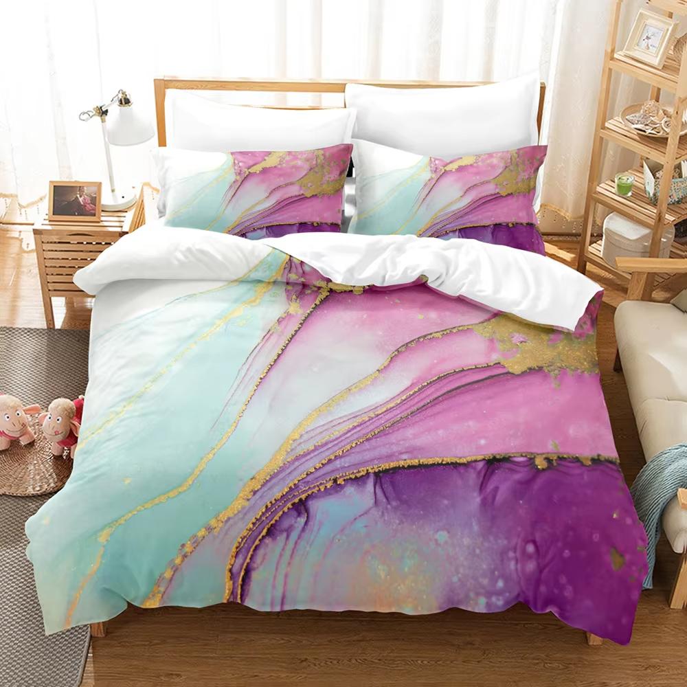 3D Cool Personality Pattern Duvet Cover Set Queen Size Double Bed Modern Marble Stripe Pattern Bedding Set For Kids Adults 3 Pcs