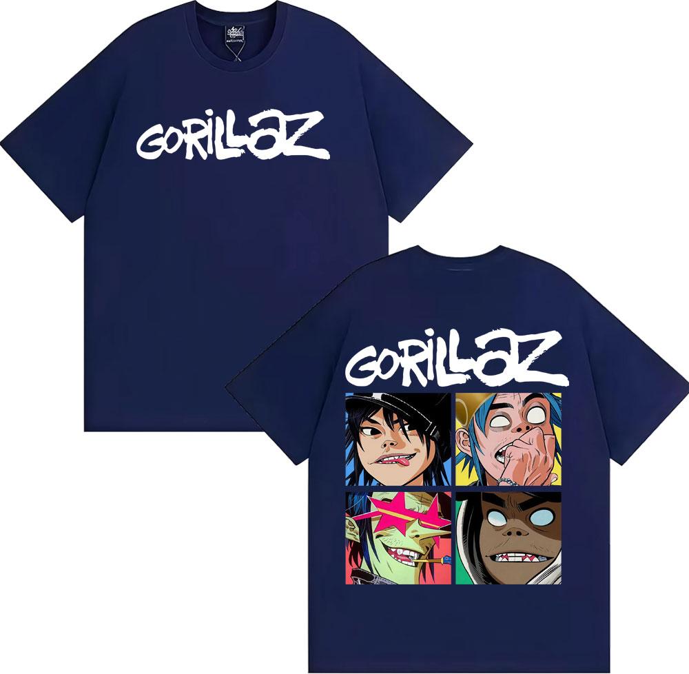 Rock Band Gorillaz Vintage Cartoon Grafik T-Shirts Herren Damen Mode Gothic Übergroßes T-Shirt Lässiges Baumwoll Kurzarm T-Shirt