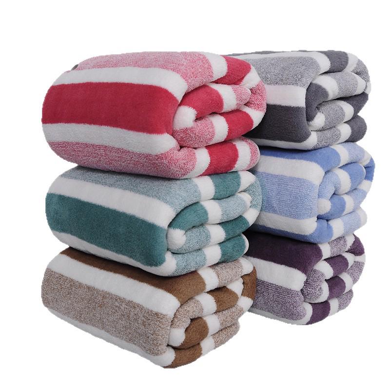 Extra Large Absorbent Coral Fleece Bath Towel with Wide Stripes