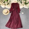 Vestido plisado francés de primavera para adelgazar - Elegante falda larga que ciñe la cintura
