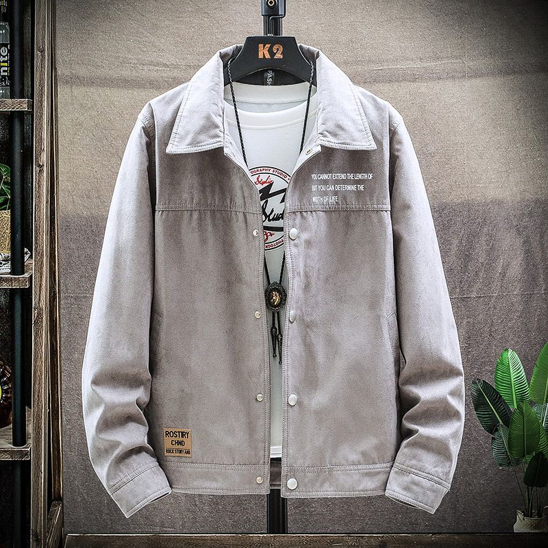 Men's Spring and Autumn New Autumn Korean Style Trendy Retro Workwear Denim Casual Winter Wear Velvet Jacket