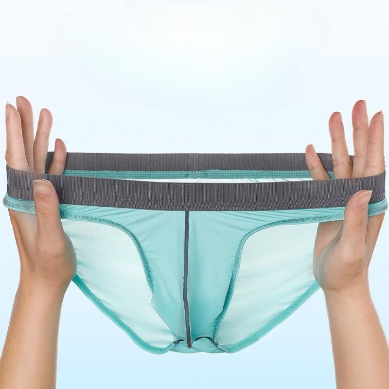 Men Sexy Underwear Low Waist Bulge Pouch Panties Breathable Underpants Ice Silk Comfort Soft Briefs Transparent Men'S Briefs