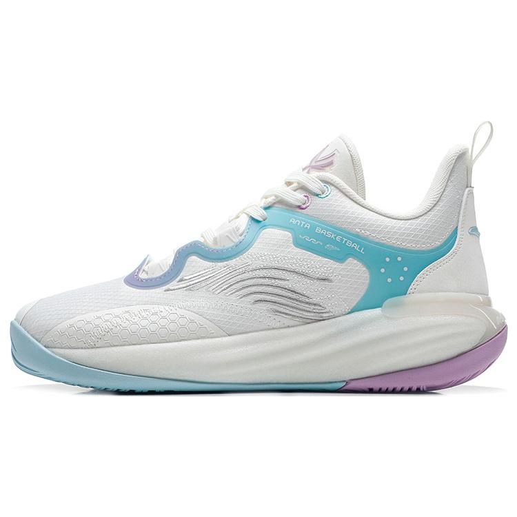 New Anta Cushioning, Slip Resistant, And Abrasion Resistant Low Top Basketball Shoes Men's White Purple Blue 112221604Q-6