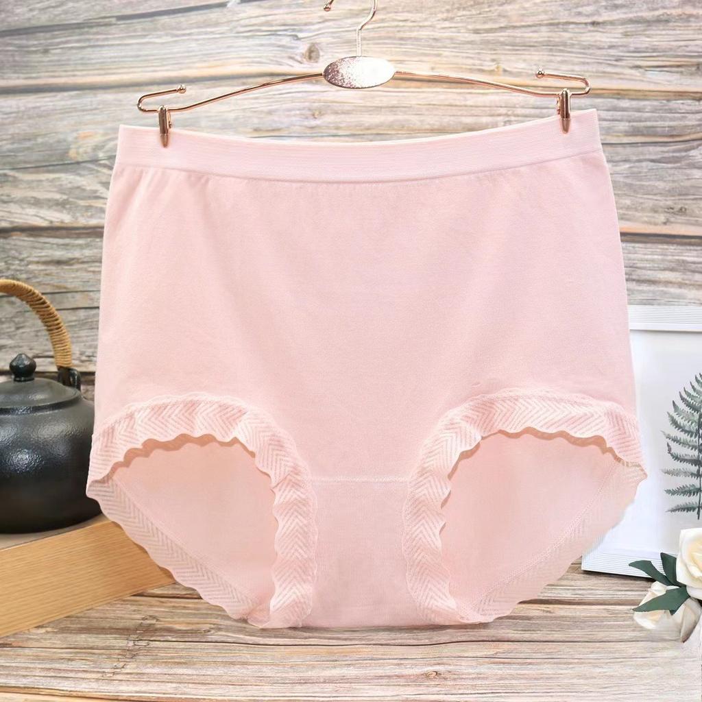 Plus Plus Size Women's Summer Lace Edge Seamless High Waist Briefs