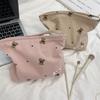 Portable Cartoon Bear Makeup Bag Corduroy Large Capacity Cosmetic Bag Pen Bags For Women Lady Girl