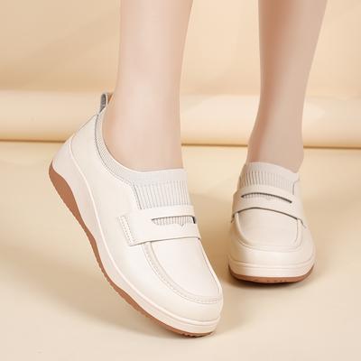 Women's Loafers Sneakers Height Increase Leather Platform Casual Thick Sole Elevator Shake Shoes