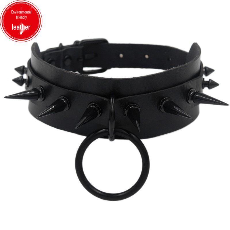 Doppellagiges PU-Leder Schwarzes Nietenchoker-Halsband - Europäischer & Amerikanischer Harajuku Punk-Stil