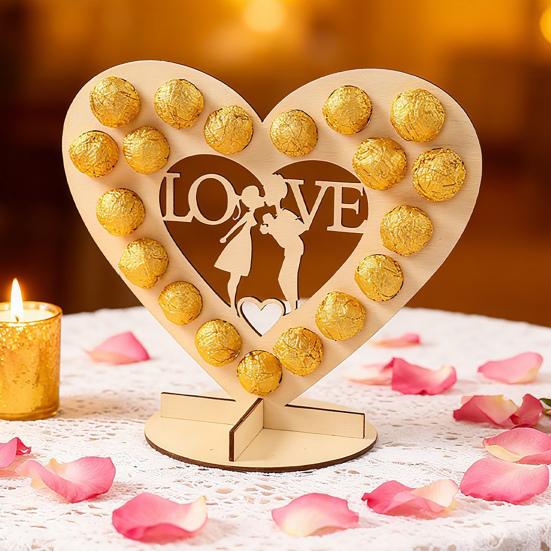 Yousheng Wooden Chocolate Display Rack Heart Shaped Chocolate Stand Romantic Tabletop Decor for Weddings Parties Events