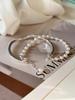 Korean Style Double Layer Pearl Wave Bracelet for Women - Elegant Geometric Design