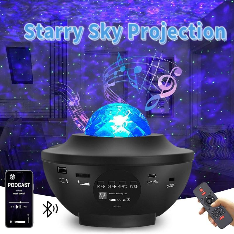 Bluetooth Music Remote-Controlled Ripple Starry Sky Projection Lamp for Bedroom Atmosphere Night Light with Full Sky Star Romantic Laser Table Lamp