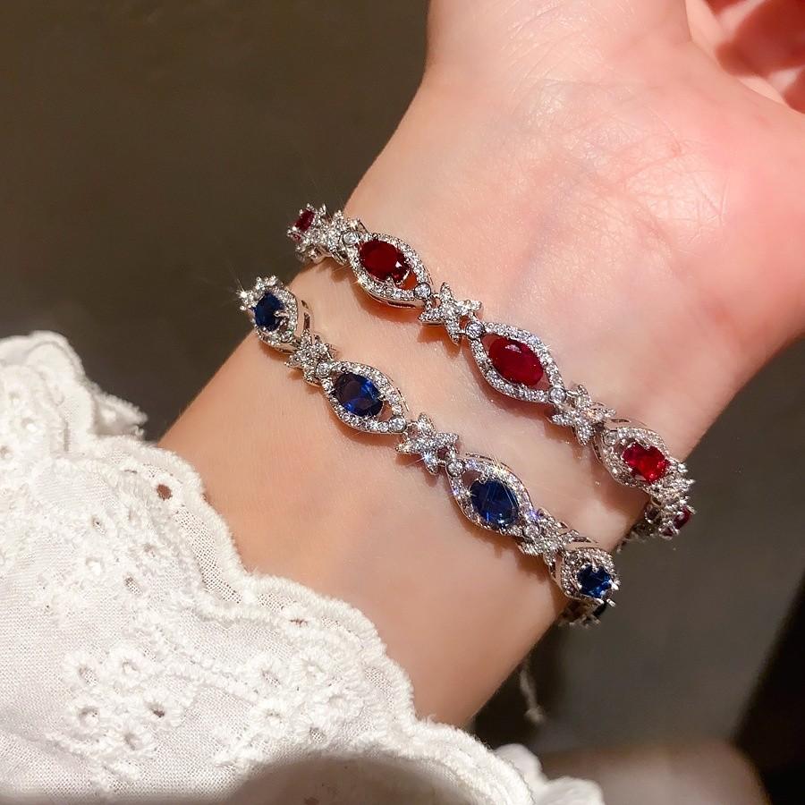 Bracciale in Argento con Zircone Ovale Geometrico Stile Lussuoso per Regalo Donna