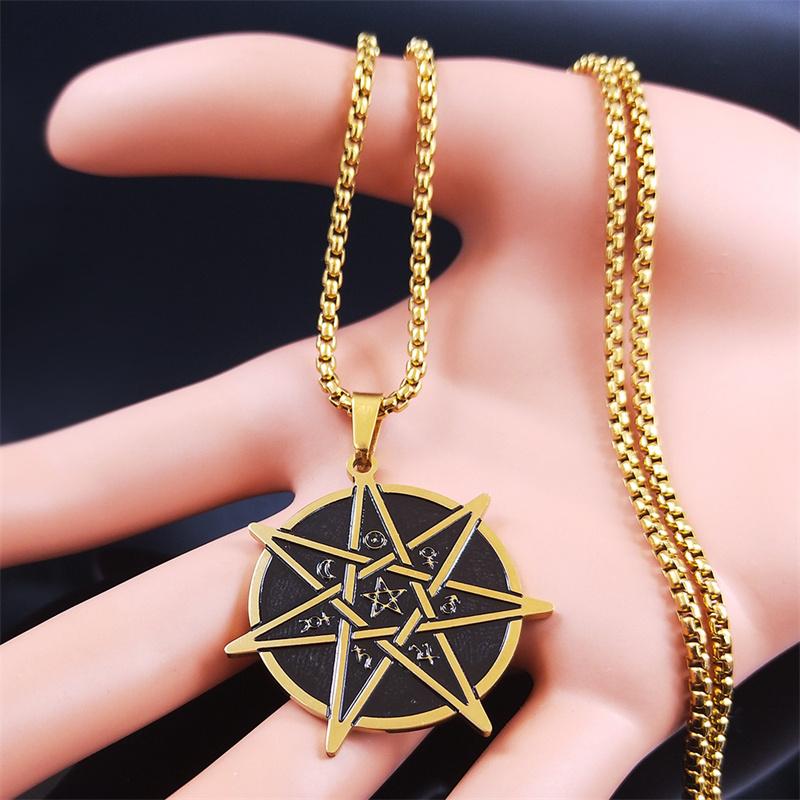 Witchcraft Astrology Stainless Steel Chain Necklaces 7 Point Star Gold Color Pendant Necklace Women/Men jewlery acier N531S02