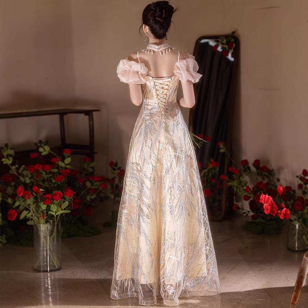 Champagne Evening Dress Skirt Women's Banquet High-end Light Luxury Annual Meeting Host Birthday Bar Mitzvah Princess Style Advanced Sense