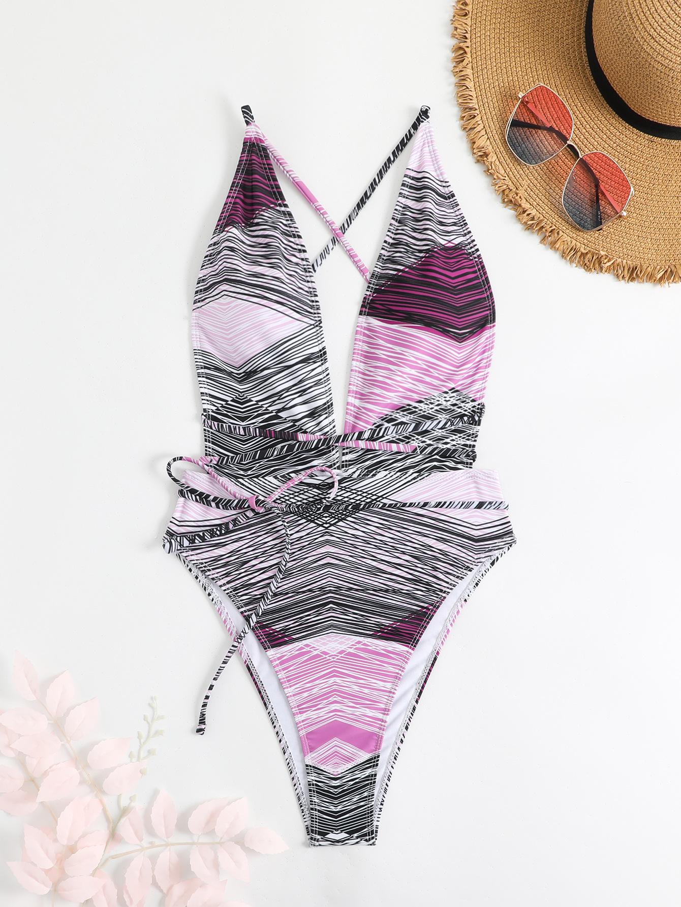 

Европейский и американский модный купальник-бикини с V-образным вырезом и принтом для женщин Extra Large