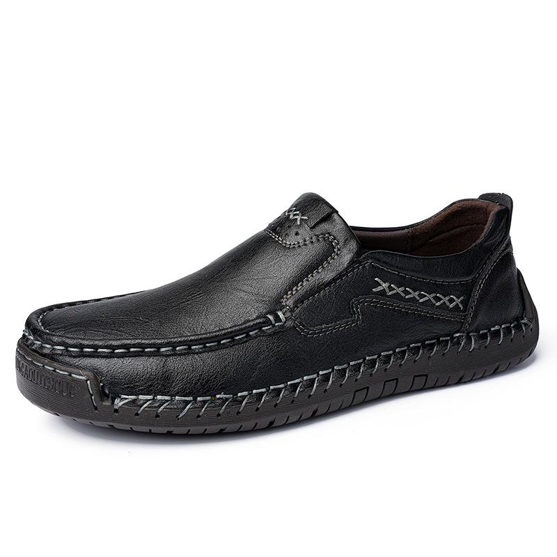 Summer Men s Hand-stitched Casual Loafers – Large Size Leather Flats 45 чёрный