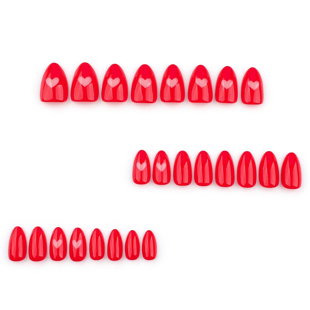 24pcs Simple Red Valentine's Day Wearable Nails Short Nail Art Hot Press On Nails Fake Nails