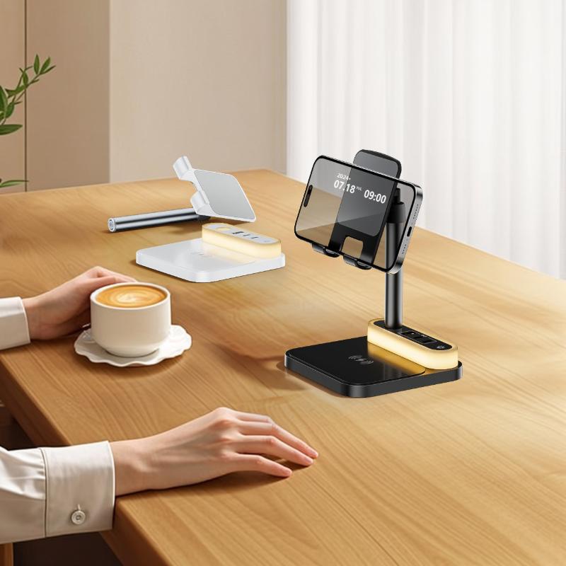4-in-1 Wireless Charging Universal 15W Fast Charging Night Light Multi Port Mobile Tablet Stand USB/C Input Wireless Charger.
