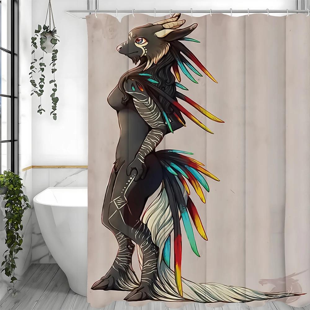 Cartoon Drache Duschvorhang, Badezimmer Dekorativer Duschvorhang, Wasserdichter Duschvorhang mit Haken