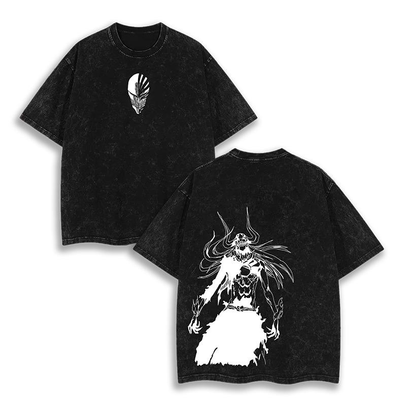 Washed Oversized Bleach Anime Graphic Print Tshirt Women Ichigo Kurosaki Bankai Hollow Bleach TShirt FeUnisex Unisex Clothing Tee