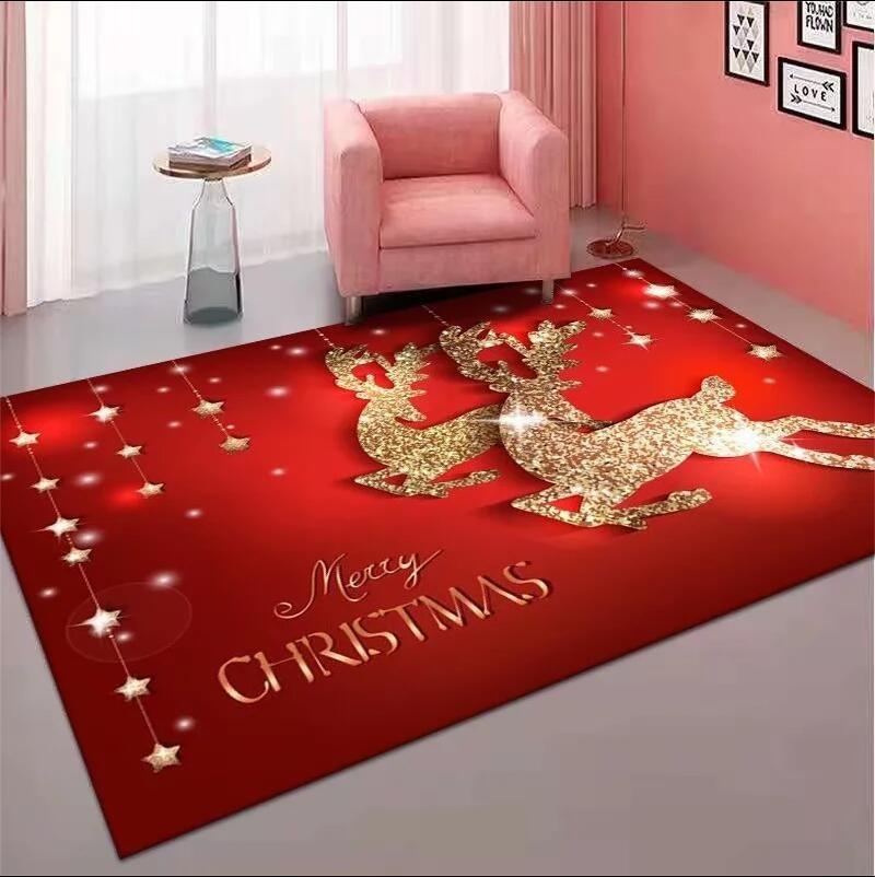Festive Christmas Theme Carpet Cute Cartoon Pattern NonSlip Soft Floor Mat Suit for Living Room Bedroom Home Decor Party Gift