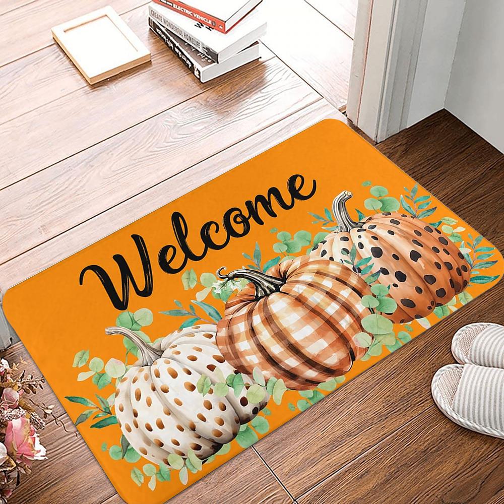 Hello Pumpkin Printed Fall Kitchen Carpet Living Room Dining Room Laundry Floor Mat Bath Balcony Hallway Non-Slip Door Mat