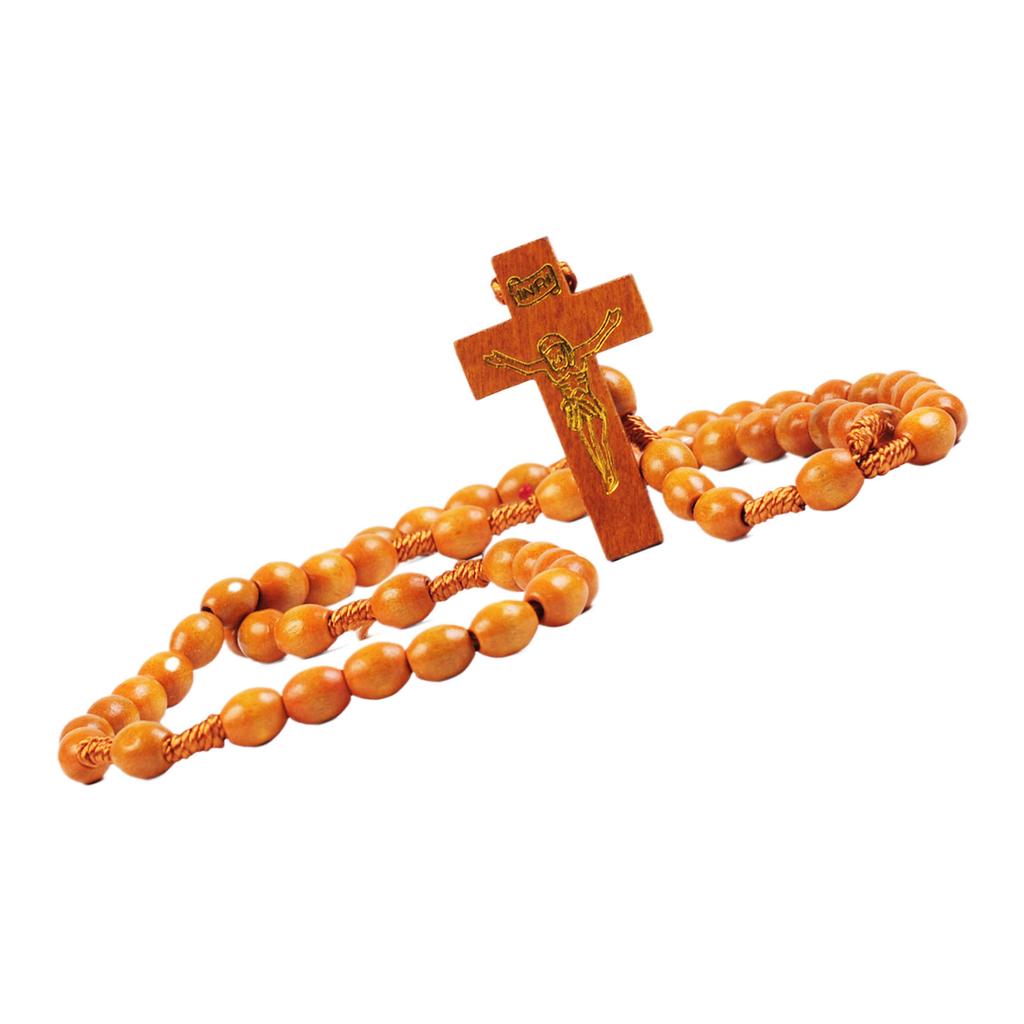 Natural Wood Rosary Necklace Featuring Smooth Sturdy Beads and Intricately Crosses Portable for Christian Adults