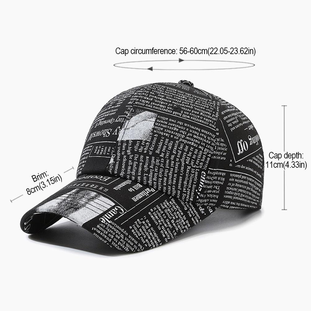 Newspaper Pattern Personality Graffiti Baseball Cap Fashion Street Hip Hop Duck Cap Outdoor Sports Visor Sun Protection Visor Hat Truck Driver Hat