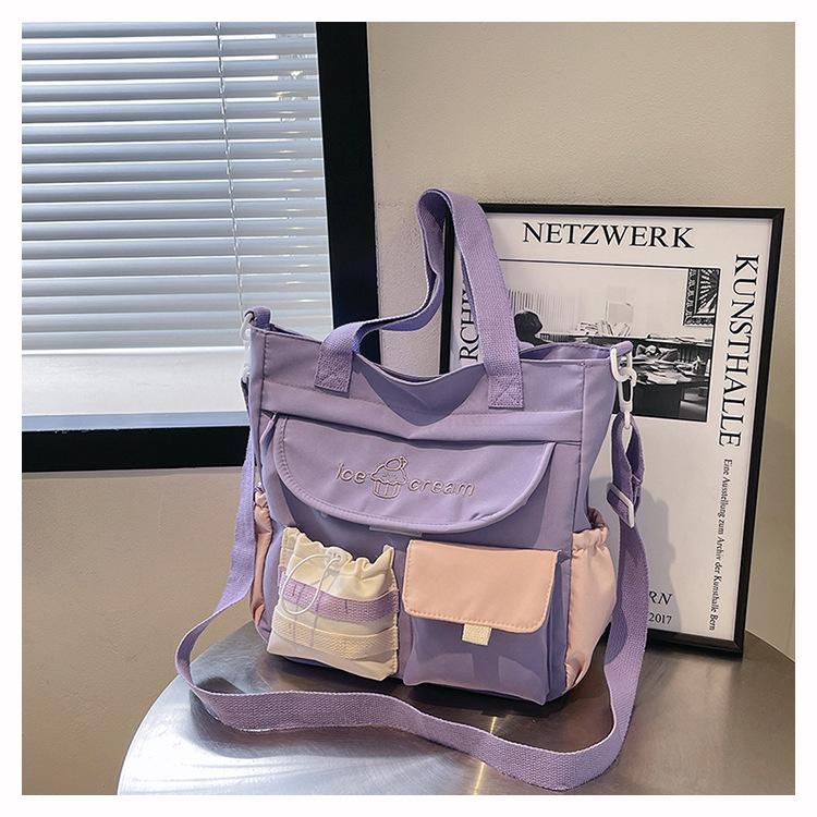 Large Capacity Shoulder Bag Female Japanese Cute Girl Contrasting Color Messenger Bag Student Tutoring Class Bag Commuter Tote Bag