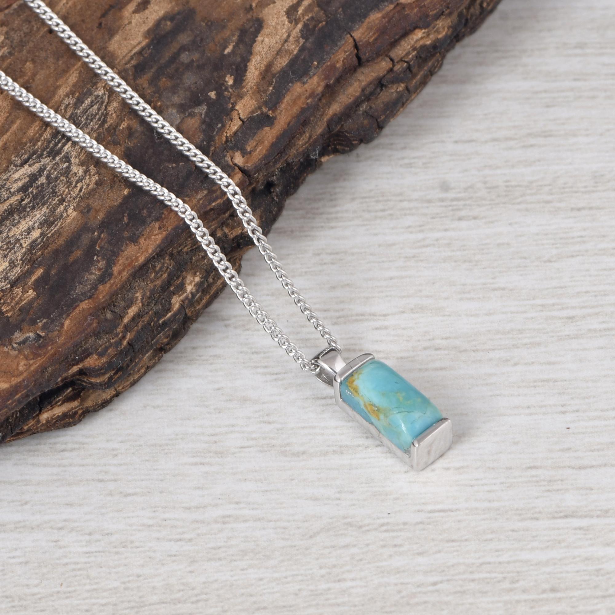 Dainty Turquoise Necklace, Sterling Silver Minimalist Pendant, Simple Blue Stone Jewelry, December Birthstone Gift. 18 Inch Chain