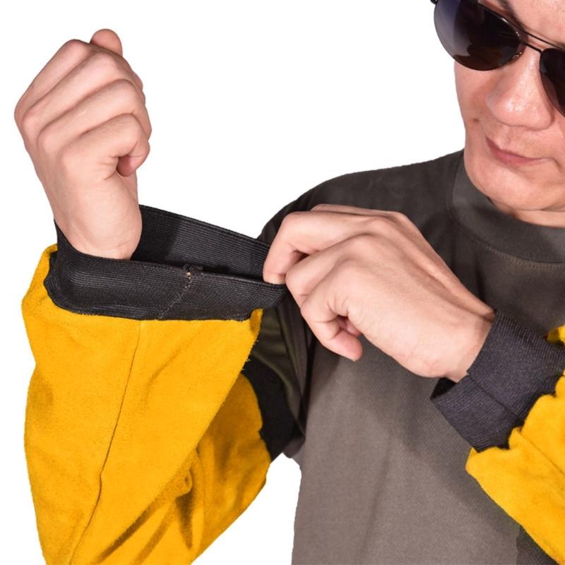 Electric Welding Sleeves Artificial Leather Welder Protective Supplies for Industrial Welding Sleeves with Elastic Cuff