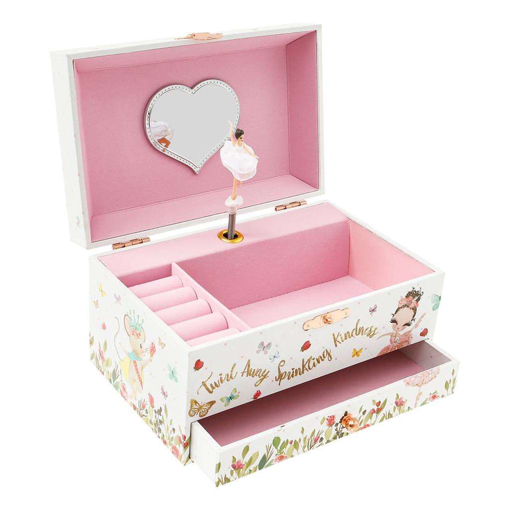 Princess Musical Jewelry Storage Box Decorative Jewelry Organizer Box with Drawer Bracelet Ring Holder Case for Girls Kids Gifts
