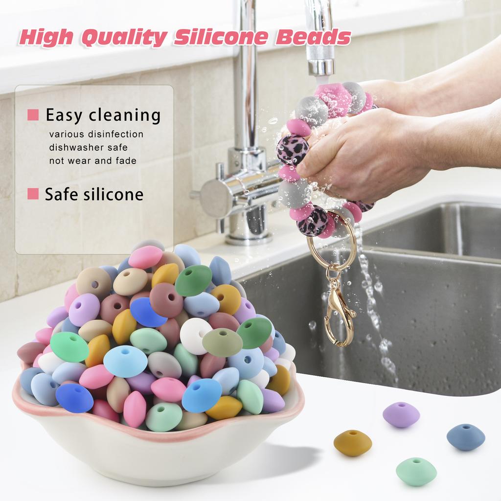 100Pcs 12mm Silicone Lentil Beads Round Spacer Beads Silicone Abacus Bead DIY Bracelet Necklace Handmade Jewelry Accessories