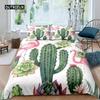 Cactus Duvet Cover Set King Size Hand Painted Style Bedding Set Nature Art Prints Comforter Cover Green Plant Cactus Quilt Cover