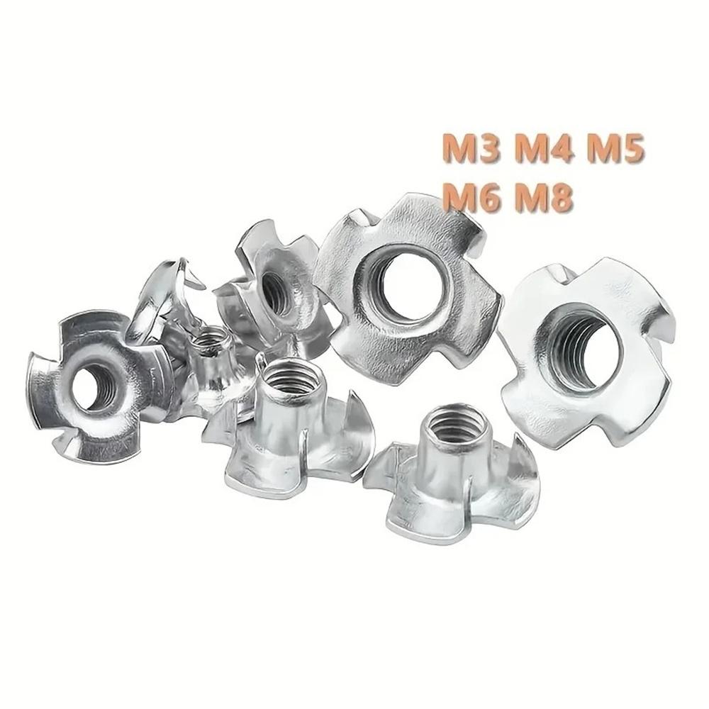 90Pcs M3 M4 M5 M6 M8 Carbon Steel T-Nuts Four Pronged Tee Nut Assortment Kit Set
