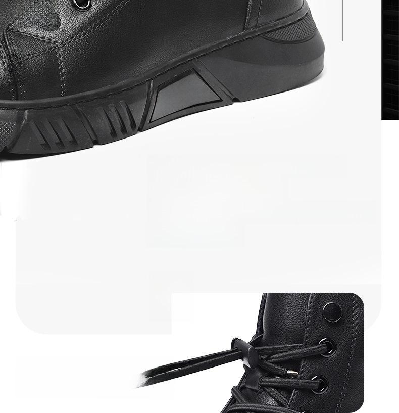 Men's Genuine Leather Black Martin Boots with Velvet, 2022 Spring High-Top Trendy Shoes