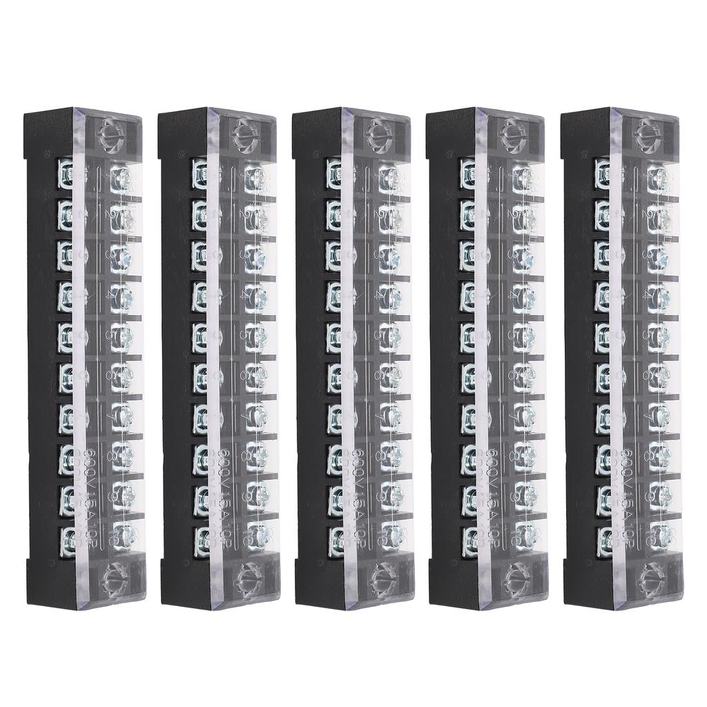 5 Set 10 Position Terminal Block Connector Strip Kit Dual Row Screw Pre Insulated Jumper 15A 600V