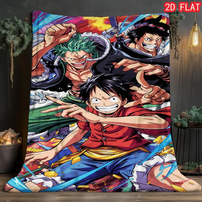 One Piece Art Pattern Blanket Creative Flannel Soft Warm for Home Bedroom Decor THW