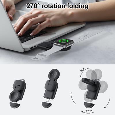 Mini Watch Wireless Charger for Apple Watch Series 270 Degrees Rotation Lightweight Portable Travel USB-C Smartwatch Charging Dock Stand