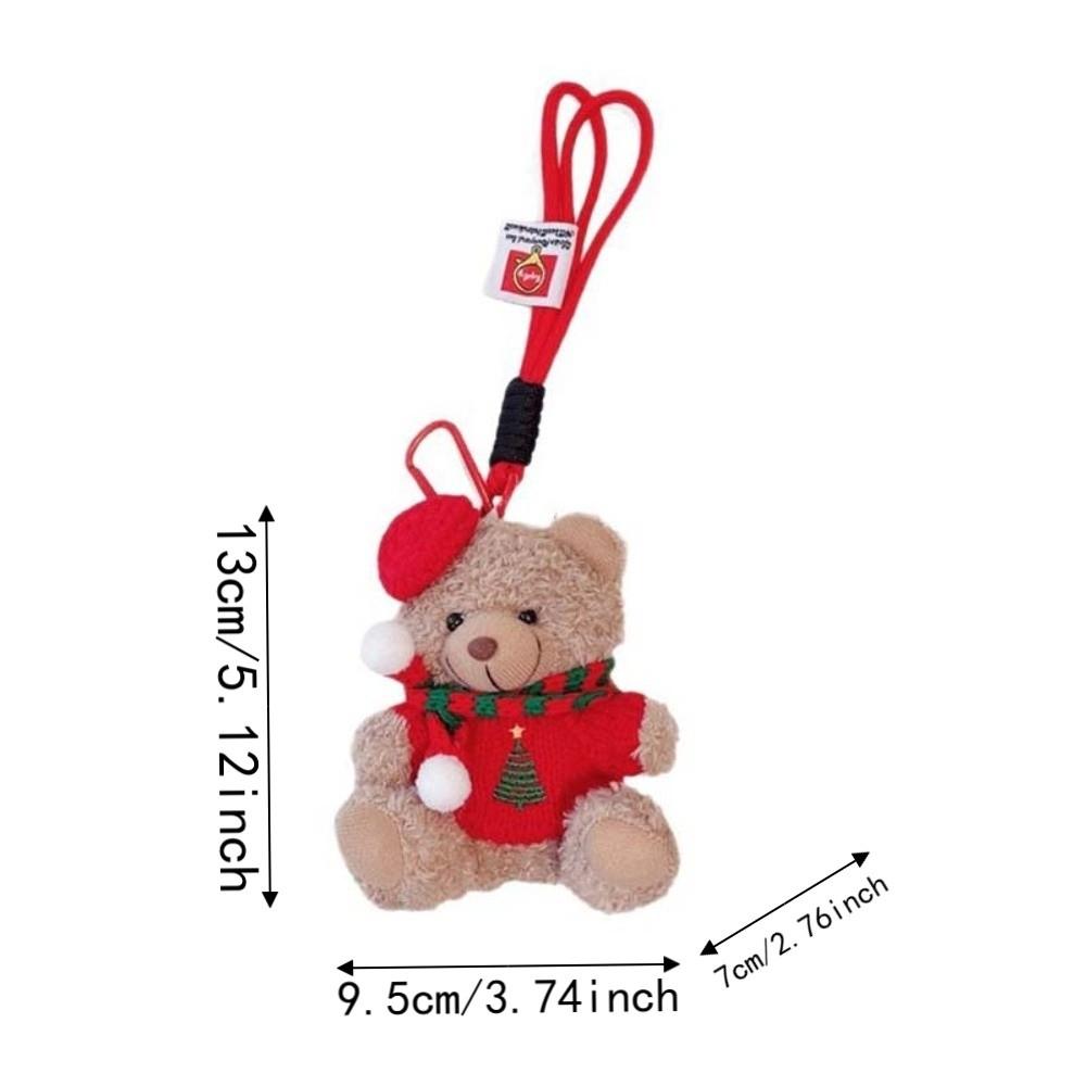 Red Beret Plush Bear Keychain Soft Plush Xmas Tree Bauble Cartoon Bag Charm  Festival Gathering