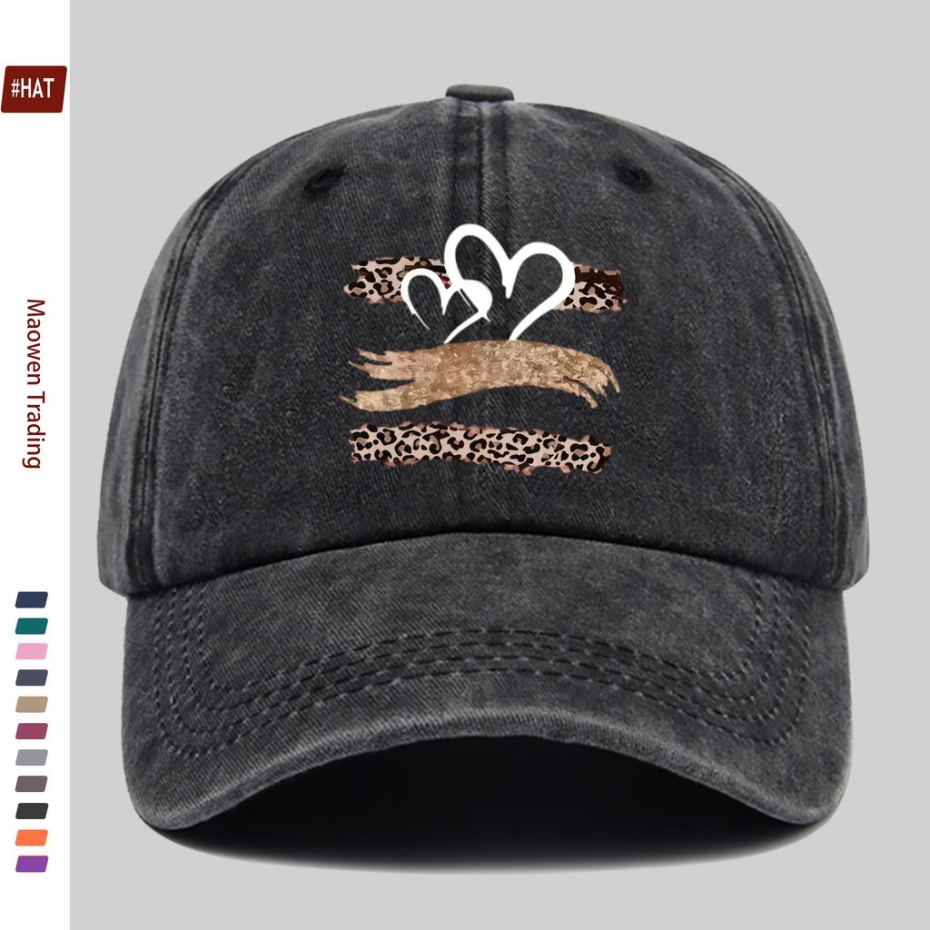 pc Summer Leopard Print Baseball Cap with Golden Brushstroke and White Double Heart Pattern Design Sun Hat Comfortable and Lig
