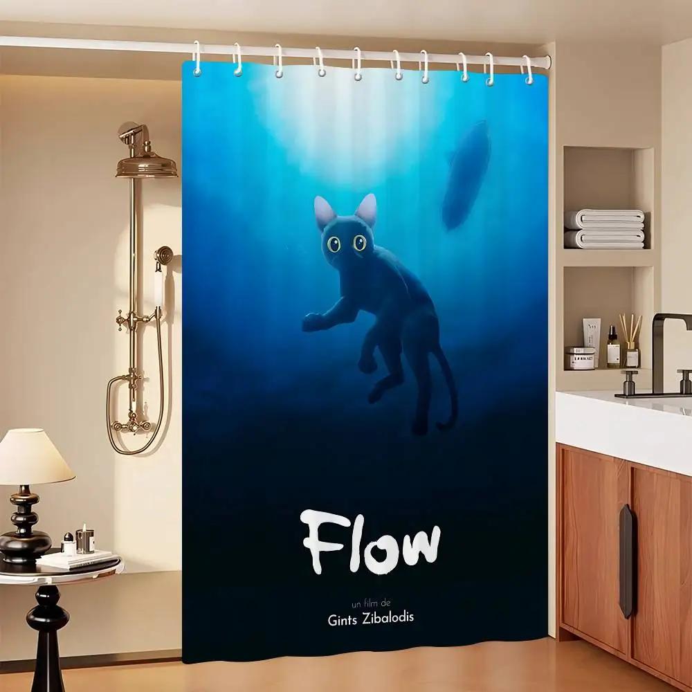 Hit Animated Movie F-FLOW White Shower Curtain, Bathroom Decorative Shower Curtain, Waterproof Shower Curtain With Hooks