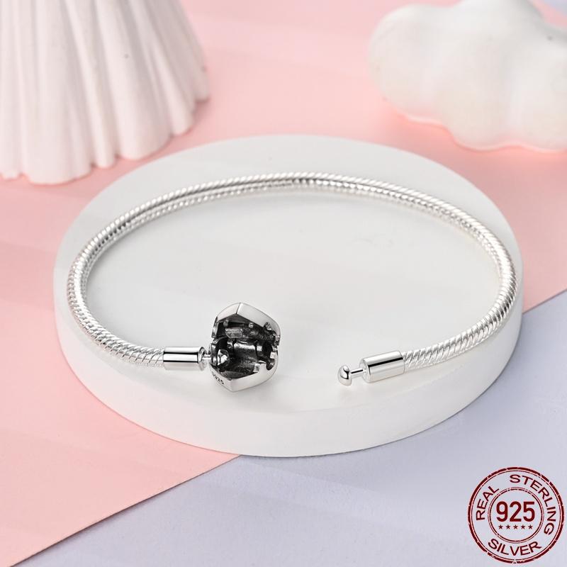 S925 Silver Vintage Heart Snake Bone Bracelet Fit Original Design Charms DIY Jewelry Bracelet For Women Fine Gift