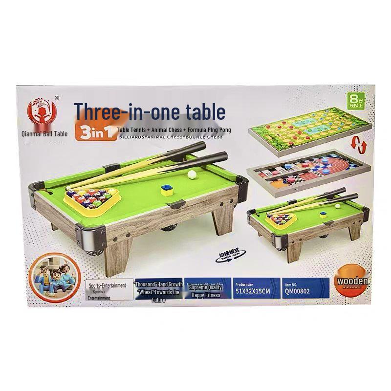 Интерактивный игровой стол Qianmai 3-в-1: Набор для игры в пул, настольный теннис и настольный футбол, деревянный, для дома, для семейного отдыха. XJ8848 Tabletop Billiards
