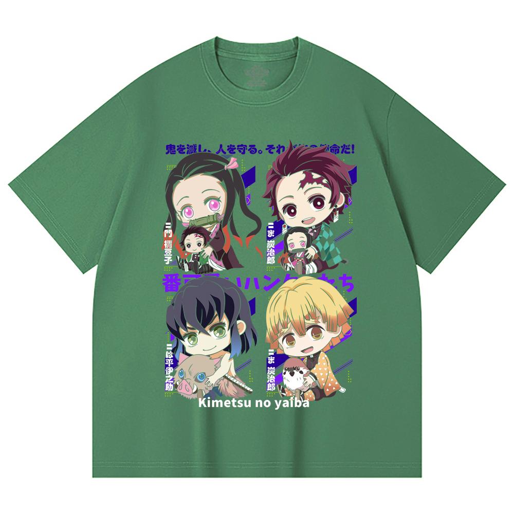 230 Gsm 100% Cotton Demon Slayer V80 Hashiras Chibi Print Unisex Heavy Cotton T Shirt