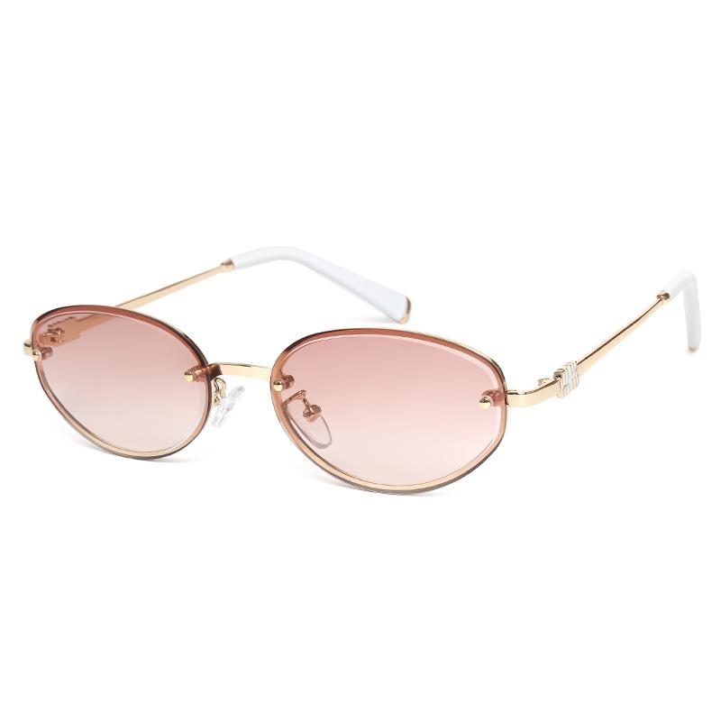 Small Oval Rimless Sunglasses Women Retro Metal Frame Cut Edge Photochromic Eyewear Fashion Trendy Sun Glasses for Street Photo
